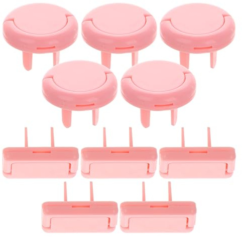 GARVALON Cubiertas de Tomacorriente para Enchufes a Prueba de Bebés 10 Tapones de Seguridad de Abs y Plástico Rosa, Instalación Fácil para Proteger Niños y Bebés