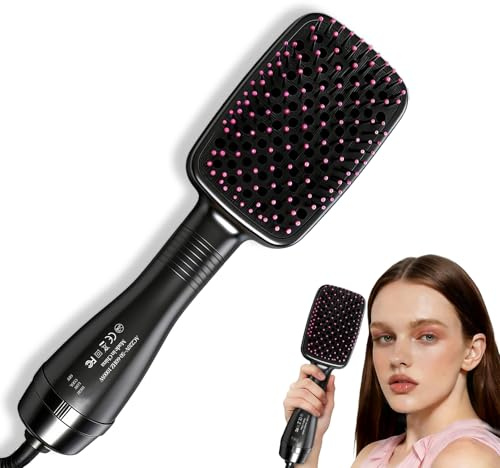 Wavy Chic 3-in-1 Hair Dryer Brush, Negative Ion Anti-Frizz Air Styler Hot Air Brush, Lightweight 3 Heat Settings & Tangle-Free Swivel Cord Hairdryer Brush, Heat Brush for Hair Styling