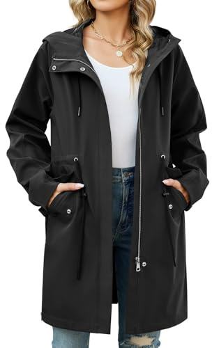 Tuopuda Veste Femme mi Saison Légères Blousons avec Capuche Outdoor Manteau avec Zippé Parka Printemps Automne Décontracté Outwear(Noir,M)