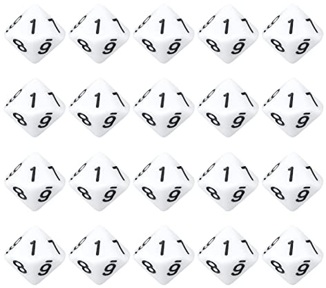 Dadi a 10 facce, 20 pezzi di dadi poliedrici in plastica da numero 1 a 10 Decorazione domestica Ornamento Accessorio di gioco per la festa (Bianca)
