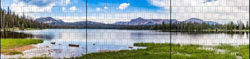 zaun|zu Bergsee XXL - bedruckter Panorama Sichtschutzstreifen auf Rolle | moderner Motivdruck | einfache Verarbeitung | Aufwertung vom Doppelstmattenzaun | UV-beständig 7,5m x 1,8m