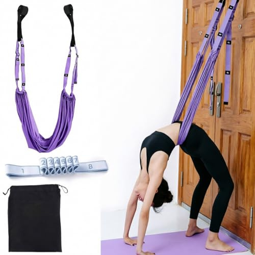 Yogagurt für Ganzkörpertraining, verstellbare Aerial Yoga Hängematte, Aerial Yogatuch, Yoga Gurt für Ballett Pilates Gymnastik Flexibilität Training (Lila)