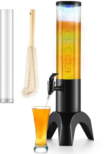 Drink Tower Dispenser,Mimosa Tower Dispenser with Ice Tube and LED Light,1.58 Qt./50oz Tabletop Beer Dispenser for Parties,Celebrations,Bars,Pubs,Eateries (1PCS-1.5L)