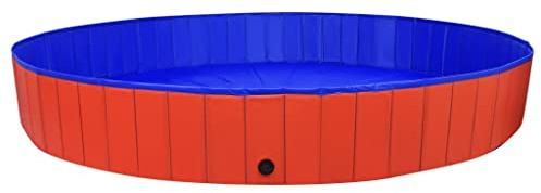 Teenpull Hundpool vikbar röd av PVC 300 x 40 cm, slitstark plaskbassäng, halkfri, vikbar och hållbar för inomhus- och utomhusbruk, perfekt för hundbehov och sval sommarskoj
