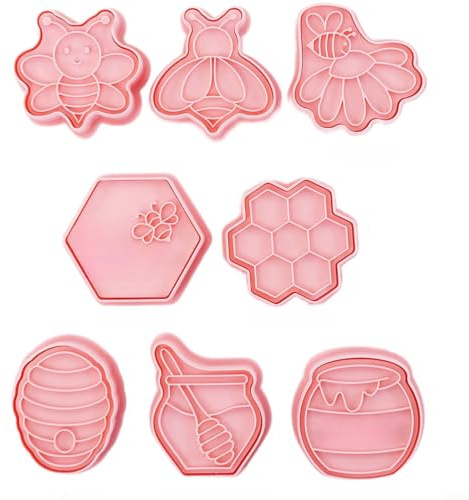 Zeroupshop Set di 8 formine per biscotti a forma di ape, in polipropilene, per feste di bambini, graziosi stampi per biscotti per decorare torte, gadget da cucina rosa
