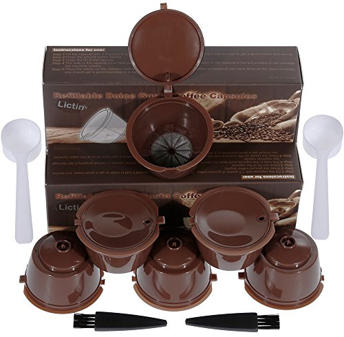 Lictin 6 Pack Cápsulas Filtros de Café Recargable Reutilizable para Cafetera Dolce Gusto Resistente Más de 300 Usos de Sustitucion con Equipo Incluye 2 Cuchara y 2 Cepillo i cafilas