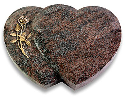 Grabplatte, Grabstein, Grabherz, Urnengrabstein Modell Amoureux 40 x 30 x 7 cm Paradiso-Granit, poliert inkl. Gravur (Bronze-Ornament Rose 6)