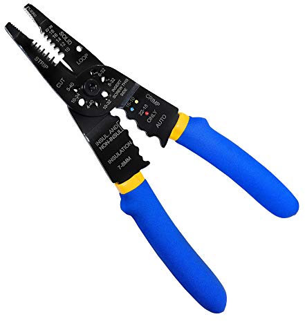 S&R Multi-Tool Kabel-Abisolierer, Cutter, Crimper 210 mm mit Ergo-Griff, Crimpzange Abisolierwerkzeug, Entmanteler, Kabelwerkzeug für 10-22AWG