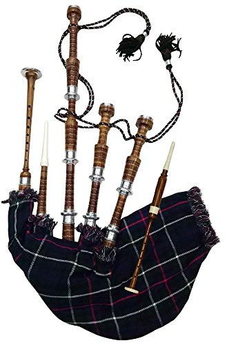 Scottish Full size Rosewood Bagpipe Mackenzie Silver Plain Mounts Natural Color Scottish Highland Bagpipes with accessories(USA)