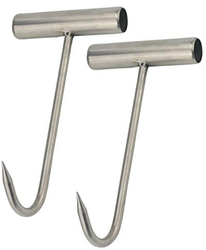 Tinsow Lot de 2 crochets en T en acier inoxydable de qualité supérieure avec poignée antidérapante pour cuisine, boucher, restaurant, barbecue