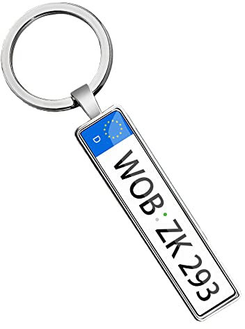 VEELU Personalisierter Kennzeichen-Schlüsselanhänger Mini Nummernschild mit Namen Wunschtext Personalisierte Gravur Auto Individuell als Geschenk Für Männer Autofans Autoliebhaber