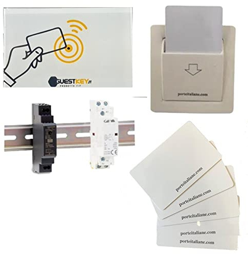 Porte Italiane, Lettore Badge RFID per Apertura Porte e Controllo Accessi di Camere in B&B, Hotel e Alberghi, con Luce di Cortesia e Tasca per Risparmio Energetico, Kit Completo con 4 Card RFID