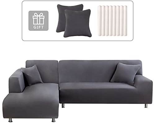 Lydevo Sofabezug Ecksofa L Form Sofa Überwürfe Stretch Sofabezug L Form Rechts oder Links mit Zwei Kissenbezügen Waschbar Universal-Couchbezug L Form Sofa Cover L Shape(1 Sitzer+2 Sitzer,Grau)