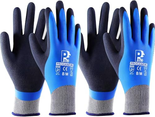 PROGANDA 2 Pairs Waterproof Work Gloves Ultra-Grip Latex Coated Gardening Gloves, Durable and Versatile for Garden Car Fishing Outdoor Tasks