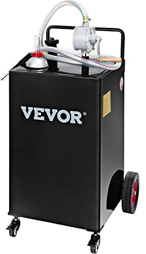 VEVOR Chariot de carburant 30 gallons réservoir de stockage d'essence 4 roues, pompe de transfert manuelle, conteneur de carburant essence diesel pour voitures, tondeuses à gazon, VTT, bateaux, noir