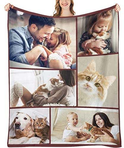 Personalisierte Fotodecke Mit Eigenem Foto, individuelle kuscheldecke Bedrucken Lassen mit Foto,1-9 Bildcollage,Fotodecke selbst gestalten, Fotogeschenk für Geburtstag Jahrestag Weihnachten, 130×150cm