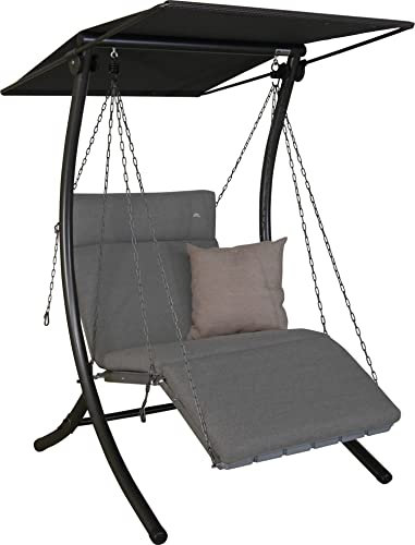 Angerer Freizeitmöbel GmbH Hollywoodschaukel 1-Sitzer Luxus Smart - Gartenschaukel Made in Germany - Schaukel zum Sitzen, Liegen und Entspannen - inklusive Bett-Funktion - einfache Montage (Hellgrau)