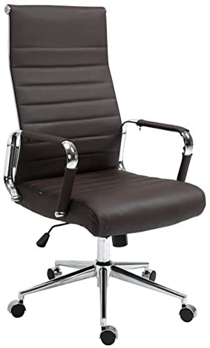 TPFLiving Bürostuhl Koro Echtleder Gestell: Metall Chrom - Sitz: Echtleder Braun