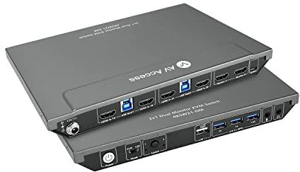 AV Access KVM Switch 2 PC 2 Monitore, 4K@60Hz, 2K@144Hz, 1080P@240Hz, 4 USB 3.0 Ports HDMI KVM Switch Dual Monitor, Ultrabreiter Bildschirm Keyboard Mouse Hotkey Switch, HDMI 2.0 mit 2 USB Kabeln