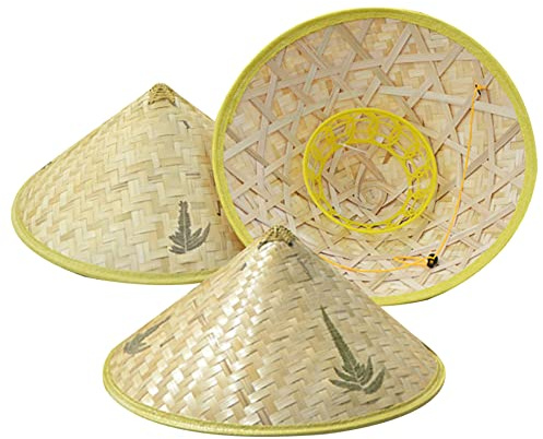 SMELEYOU Hüte für Erwachsene, 3pcs Reisbauernhut Chinesischer Orientaler Hut Bambus Sonnenhut cooler Bauerhut für Cosplay und Sonnenschutz (Zufallsstil)