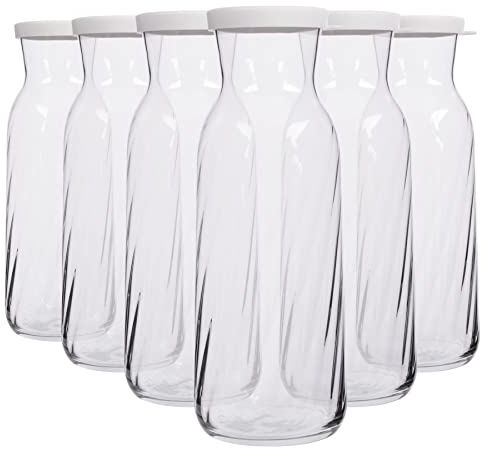 LAV 6x White Lid 1.2L Fonte Optic Glass Carafe - Water Wine Juice Fridge Storage Pitcher Jug Set | Bedside Laundry Dispenser Bottle Jar