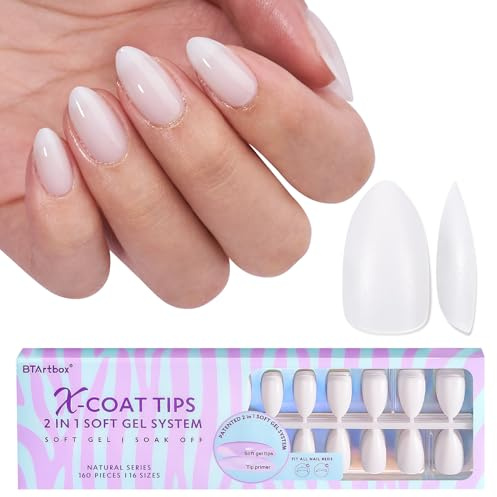 BTArtbox XCOATTIPS White Press On Nails, Short Almond, 160ct