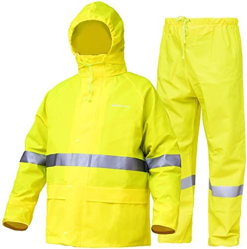 Reflective Jacket for Men, High Visibility Rain suit for Men, Safety Rain gear, Construction Jackets Waterproof (S, Yellow)
