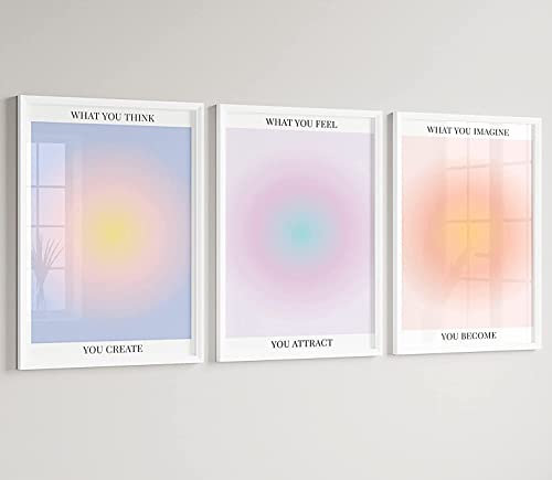 Colorful Abstract Aura Posters for Room Aesthetic 3 Piece Aura Gradient Spiritual Affirmation Canvas Wall Art Positive Energy Painting Danish Pastel Wall Decor for Bedroom Yoga 12x16in Unframed