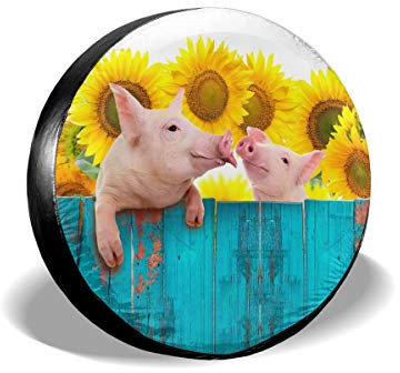 3D Schweine Sonnenblume Reserverad Reifenabdeckung Wetterfest Reifencover Dauerhaft Ersatzreifenabdeckungen Universal Für LKW Wohnmobil Rv 16Inch
