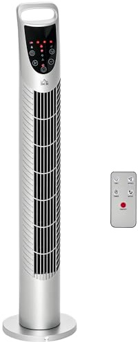 HOMCOM Ventilatore a colonna 40 W timer 3 velocità 3 modalità telecomando pannello controllo touch torre oscillante silenzioso Ø 18 x 78,5 H cm argento