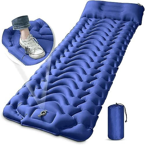 GYPWAN Isomatte Selbstaufblasend, Camping luftmatratze Selbstaufblasend mit Integrierten Kopfkissen Outdoor Campingmatte Faltbar Thermo Matte Schlafmatte Für Zelt Trekking Strand, Blau