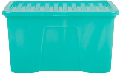 Wham Crystal 60 Liter Storage, Heavy Duty Plastic Storage Box With Lids Home Office Stackable Nestable, Large Storage Boxes With Lids 60 x 40 x 33 cm - Tint Spearmint (Pack of 3)
