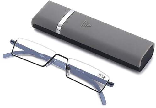 ABETOS Lesebrille Schmal Herren Damen Ultraleichte TR90 Halbrand Blaulichtfilter Sehhilfe Lesehilfe Kompakt Rechteckig Lesebrillen mit Etui