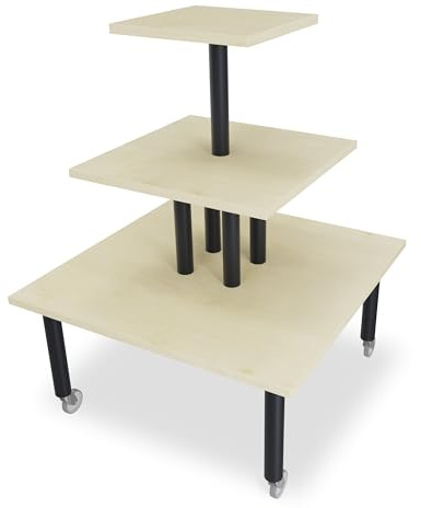 Aigentlich Pyramidentisch Holz rollbar, Warentisch versch. Größen und Farben, Verkaufstisch 3 Etagen, Ladentisch mit schwarzen Beinen, Etagentisch H120 cm (Ahorn, 90x90 / 60x60 / 40x40 cm)