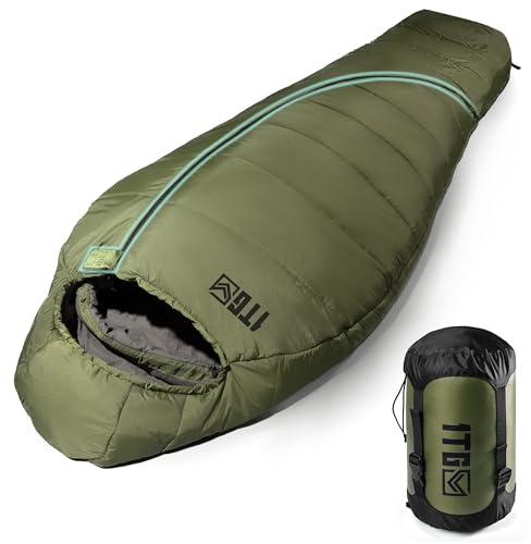 1TG Tactical Schlafsack 4 Jahreszeiten, Schlafsack Erwachsene, Kompakt & Warm für Outdoor. Camping, Trekking, Reisen(bis 185cm) (Ranger Grün)