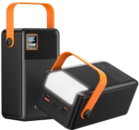Power Bank 72 000 mAh kraftstation, 130 W snabbladdning, bärbar utomhusgenerator med smart digital skärm, infällbar belysning - perfekt för resor, camping, hembackup