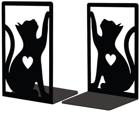 Peacoblue Buchstützen Metall,Katze Buchstütze Dekorativ für Bücher | 1 Paar 4.7x3.5x7 schwere Gusseisen Buchhalter, Stabile Buchstopper für Bücherregal, Schreibtisch, Büro und Wohnraum