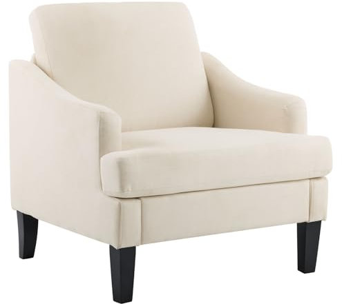 Bezseller Modern Accent Chair, Upholstered Reading Armchair with Wood Legs, Mid-Century Leisure Comfy Single Sofa Chair for Living Room, Bedroom, Home, Office, Beige