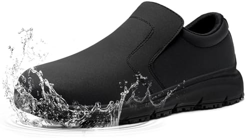 ZIGSAM Steel Toe Cap Trainers Men Safety Shoes Non Slip Waterproof Lightweight Slip Resistant Work Shoes Comfortable Chef Kitchen Clog Food Service Shoes Restaurant Hospital Slip-on