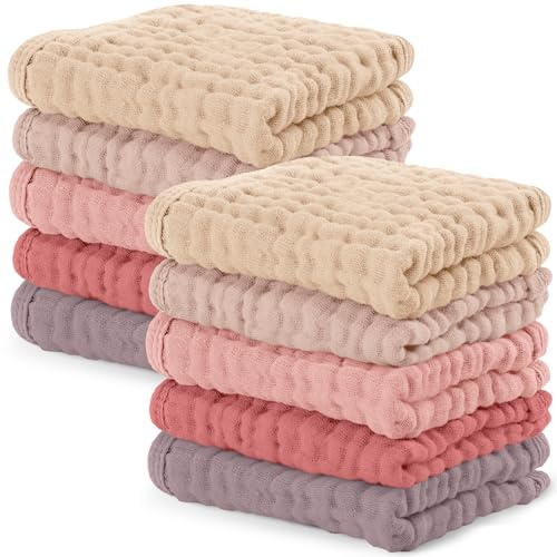 Comfy Cubs Muslin Cloths for Baby Pack of 10 - Soft 6-Layer Cotton for Delicate Skin - 25 x 25 cm Large Size - Absorbent, Durable, Gentle Wash Cloth for Newborns and Toddlers - Multi Girl