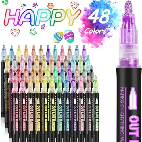 RUICUBEI Colorful Light Graffiti highlight Pen doppia linea highlight penna, indicatore di contorno in metallo, Colorful Flash Pen per bambini, pennarello lucido Pen (36 colori)