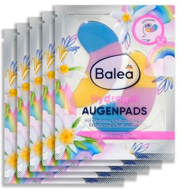 Balea Ögonkuddar hydrogel regnbåge med hyaluron, molnblomma extrakt och niacinamid (5 par, 5 x 2 stycken), 10 ögonmasker
