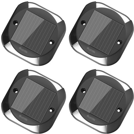 Quntis Solar Decking Lights 4 Pack, Cool White Solar Ground Light IP65 Waterproof, Pressure Resistant 3 Tons Driveway Lights for Stair Garden Step Pathway Walkway Patio Front Door