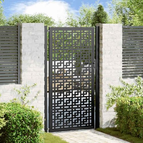 IKAYAA Puerta de Jardín 105x180 cm, Puerta para Valla con Sistema de Cerradura Acero Oxidado, diseño en Cruz