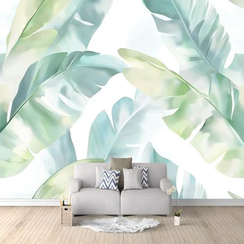 Papier Peint Panoramique Feuilles De Bananier Vert Aquarelle 500x280 cm Papier Peint Intissé Mural, Poster Geant Mural 3D, pour Salon Chambre d'enfants restaurant Décoration Murale