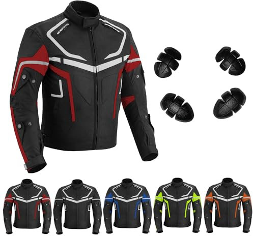 Vaster Moto Chaqueta de motociclista impermeable y blindada hombre, para invierno y verano, de Cordura, con homologación CE (EN 17092-4) (FR/ES, Letras, L, Regular, Regular, Rojo)