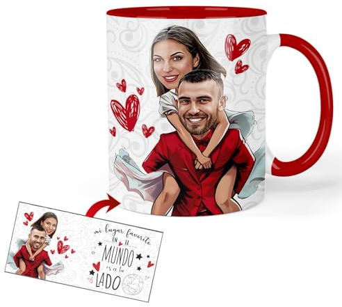 Kembilove® Taza personalizada caricatura para parejas San Valentín – Taza con foto 350 ml – Regalo romántico para parejas enamorados y esposos