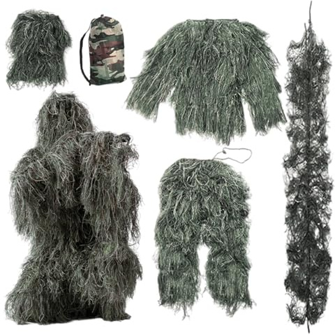 Gilly kostym för vuxna | Ghillie kostym, 5st/set lätt gorilladräkt, Comfortale Gilly kostym, 3D -kamouflagjaktkläder, camojaktkläder, för barn vuxna ungdomar, s