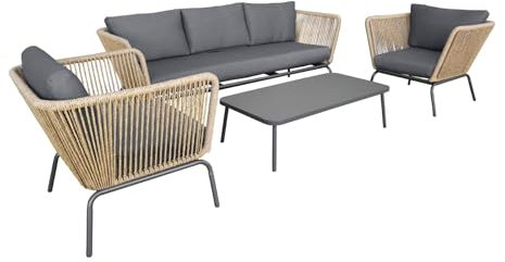 sweeek - Lounge Gartenmöbelset, Kunststoffbespannung mit Rattanlook, 5 Personen - 1 Bank, 2 Sessel, 1 Tisch - Singapour