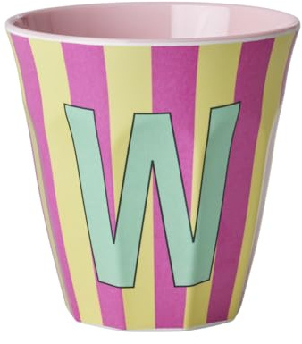 Rice Melmain mugg medium pojkar – bokstav W – barnmugg campingmugg campingservis dryckesbägare melaminskål okrossbar BPA-fri 250 ml
